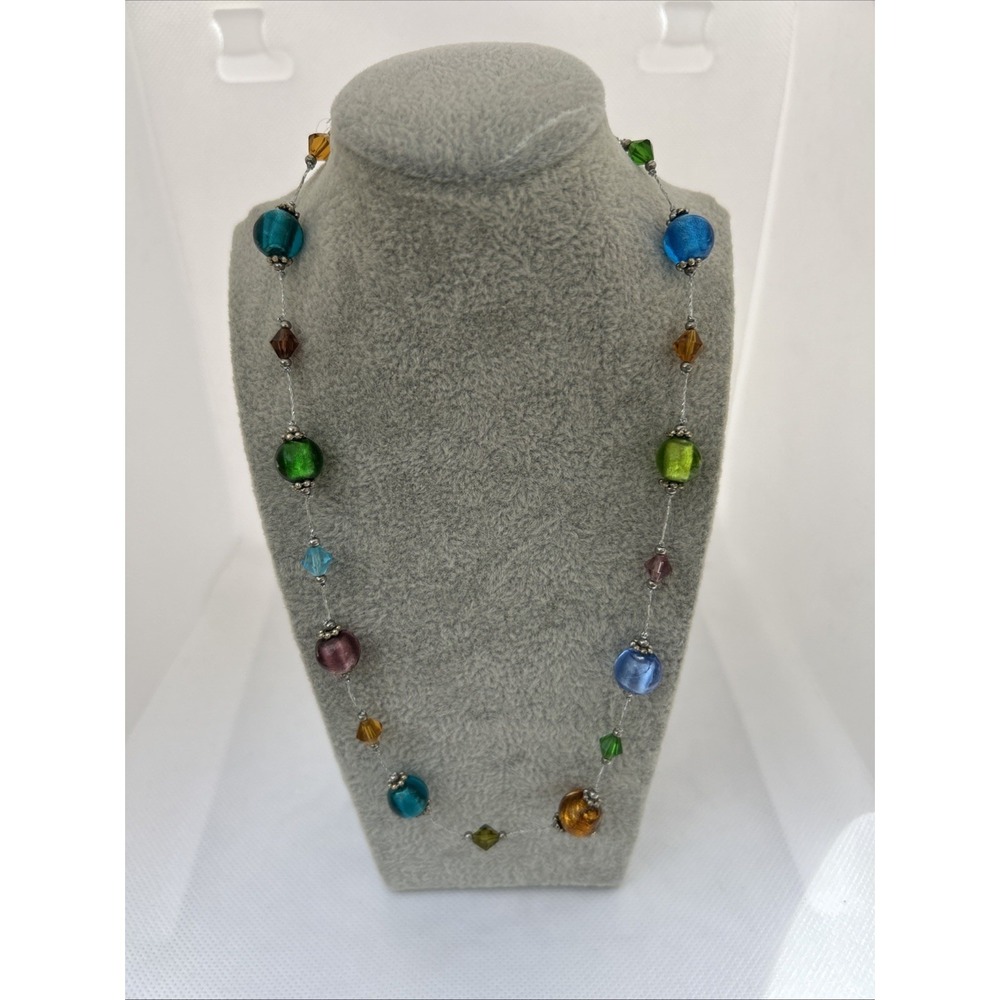 Vintage Glass Beaded Fruit Salad Necklace Multicolor Art Boho Murano Style